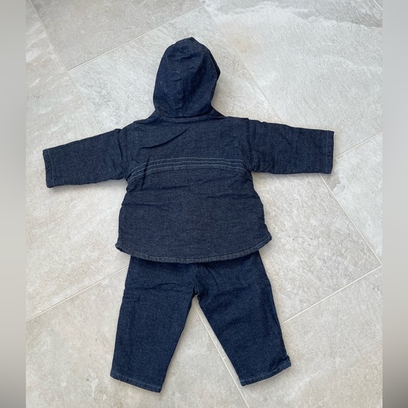 Warm Cozy La Petite Ourse Denim Hooded Jacket & Pants 9 Mos EUC Outfit - Picture 7 of 15